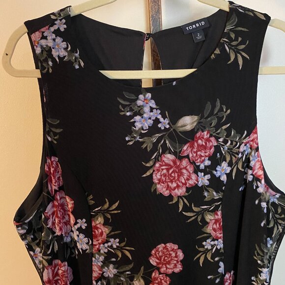 Torrid Swing Style Black with Flowers Dress - Picture 8 of 10
